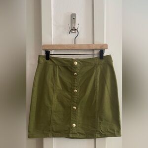 Michael Kors Olive Green Button-Front A-Line Mini Skirt